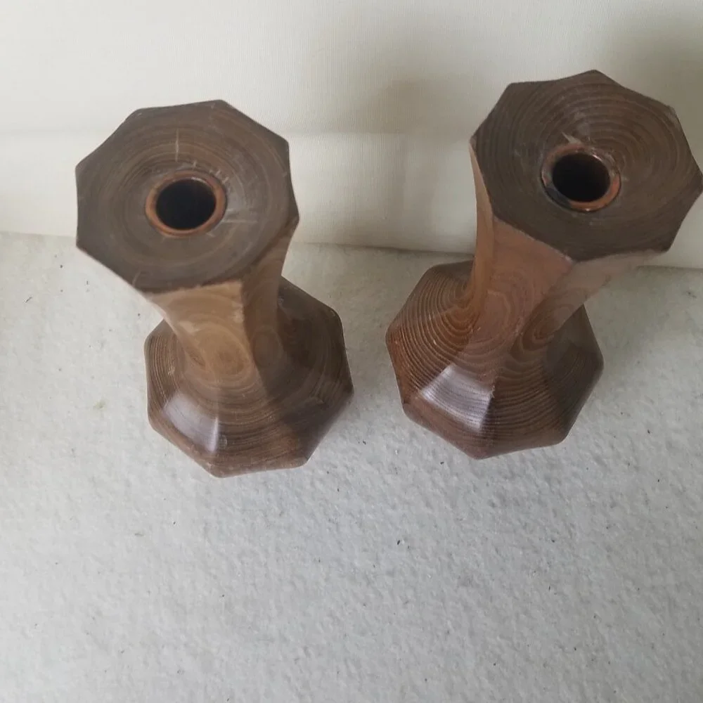 Hand Crafted Wooden Japanese‎ Flower Vase/candle holder, 8 X 4 Inches